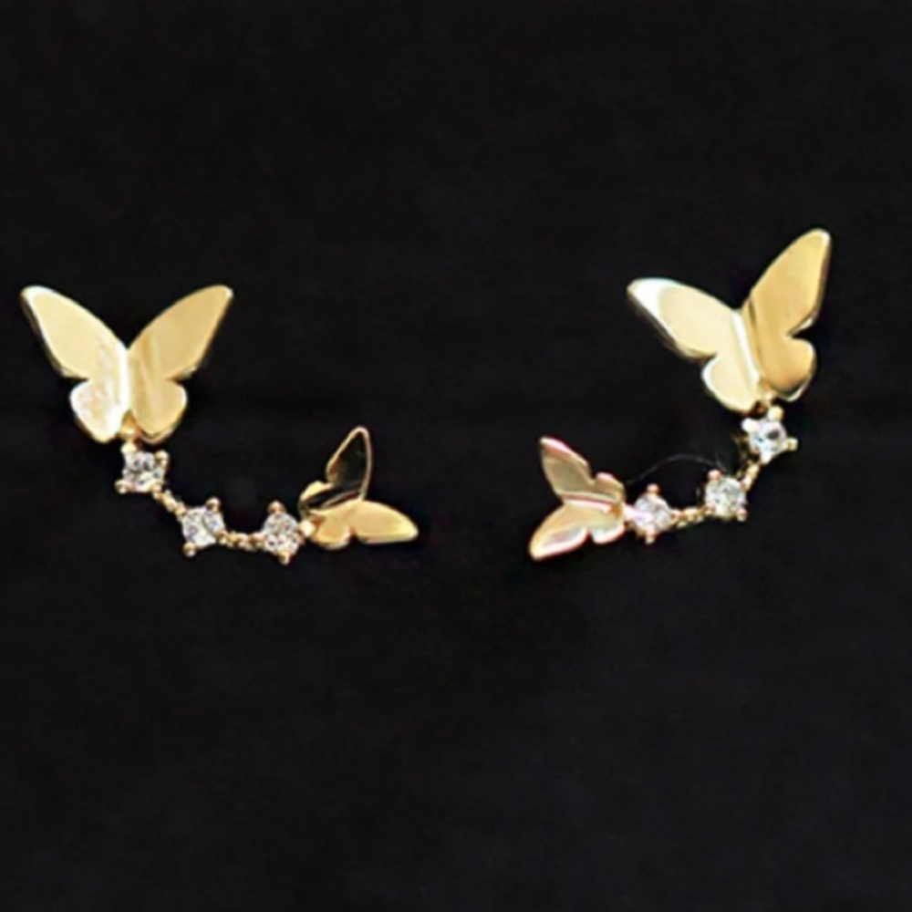 14K GOLD Ultra Delicate Dainty Butterflies Ear Climber Zirco MicroStud E… - Picture 15 of 16